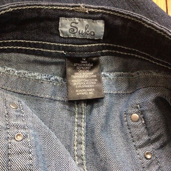 SUKO Women’s Jeans Size 12 Dark Blue High Rise Bling Rhinestone Western Denim - Picture 8 of 15